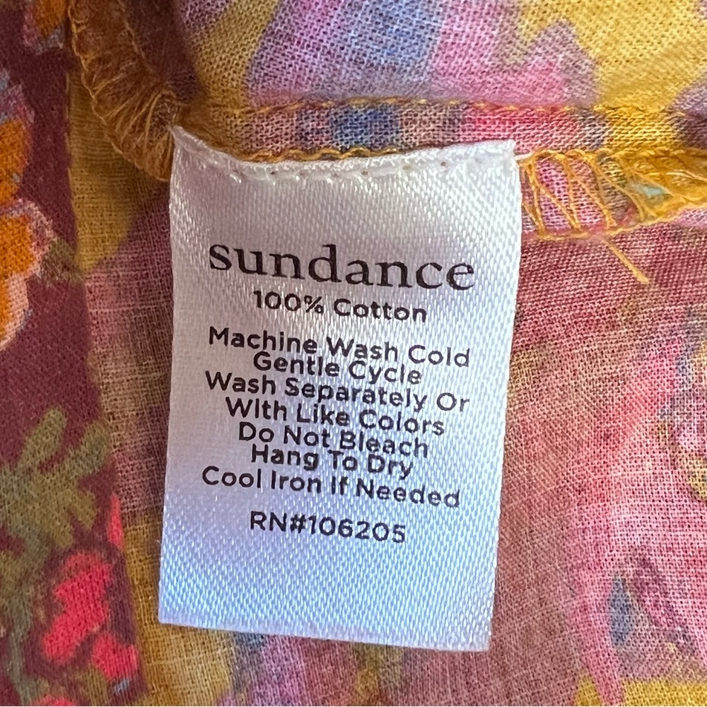 Sundance Women’s M Yellow Floral Cotton Lightweight Blouse Shirt Ruffle Collar - Picture 13 of 13